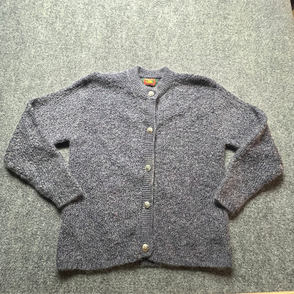 Vintage Alps Mohair Blend Cardigan Sweater Purple Blue Floral Buttons USA Made L